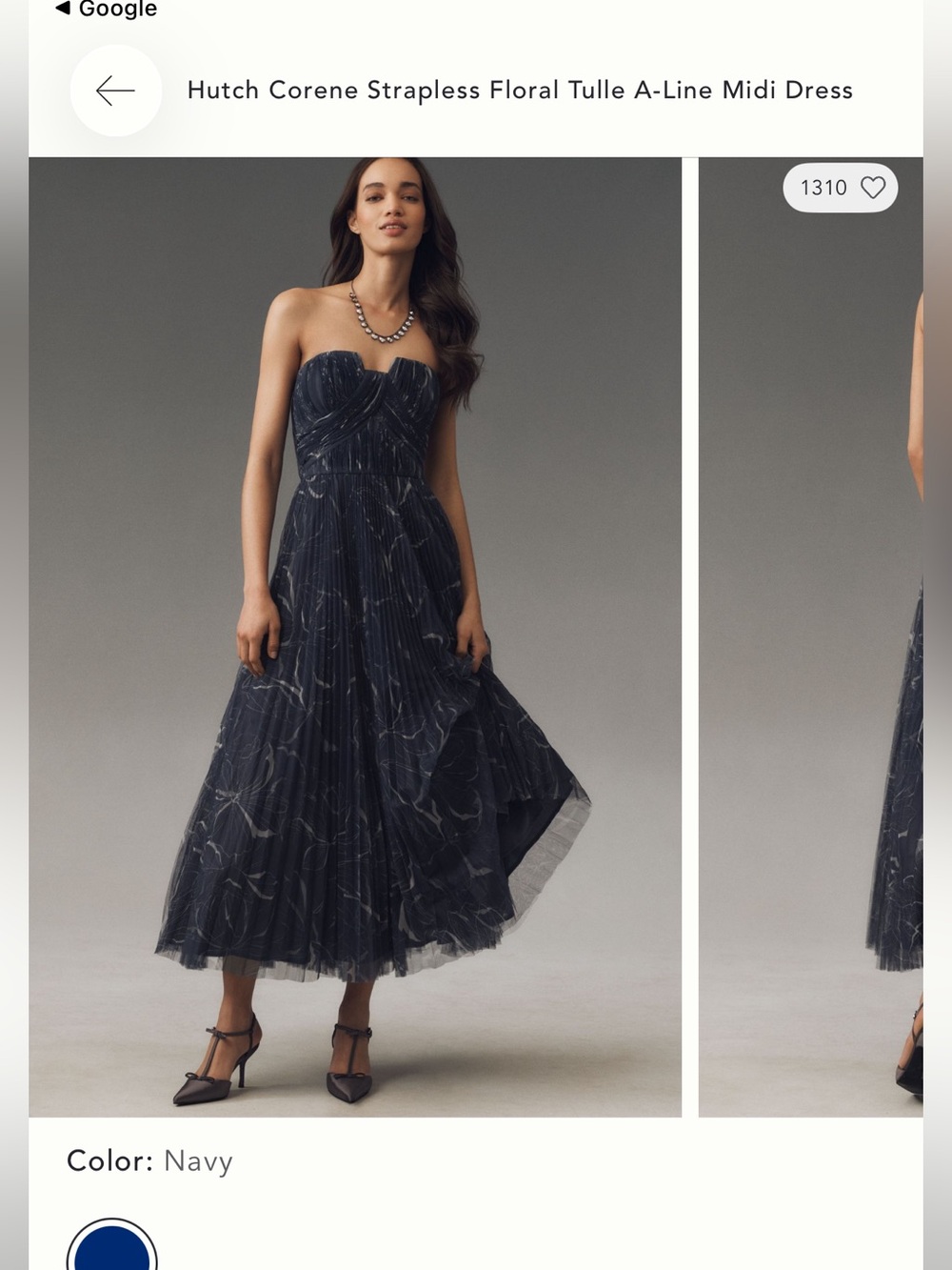 Hutch Strapless Navy Marble-Print Pleated Midi Dress - Picture 2 of 5
